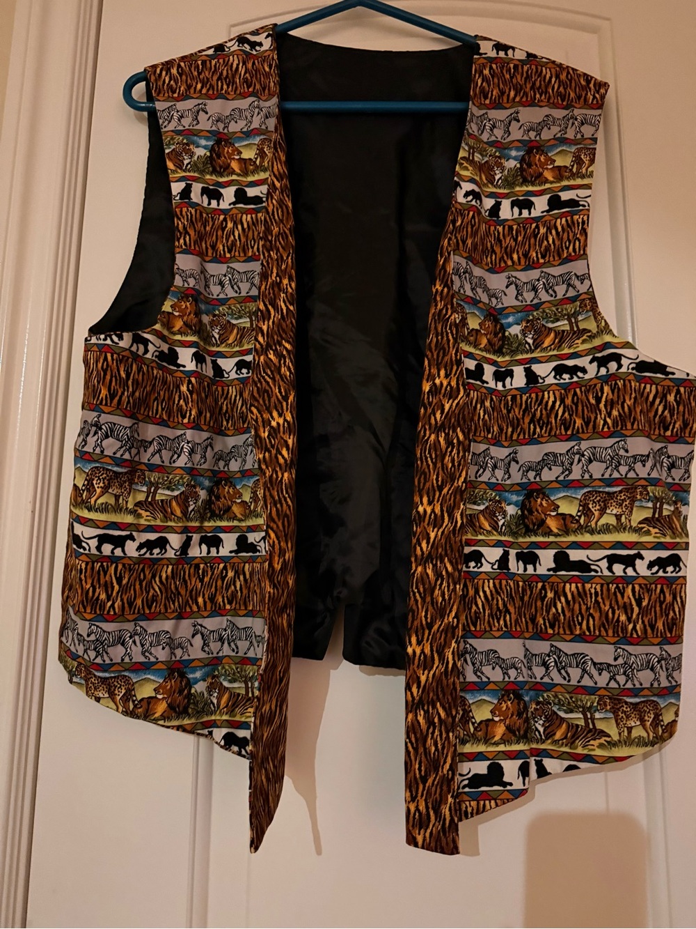 Safari Animal Print Open-Front Vest Blazer in Brown & Black